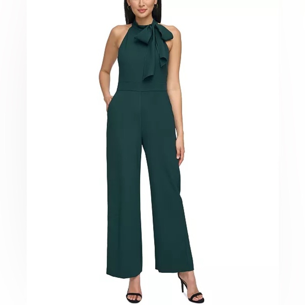 Vince Camuto Women's Signature Stretch Crepe Bow-Neck Halter Jumpsuit